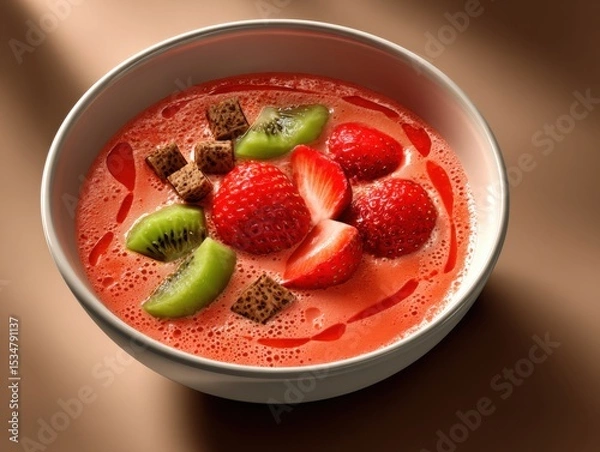 Obraz Refreshing strawberry kiwi dessert bowl kitchen food photography cozy atmosphere close-up culinary delight