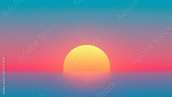 Obraz Vibrant Sunset Over Calm Ocean A Serene Pink and Yellow Horizon