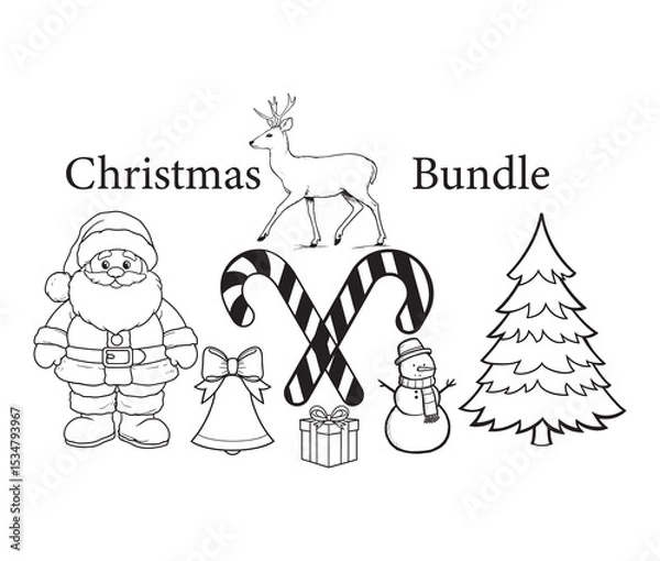 Fototapeta Set of christmas icons. Christmas doodle vector pack. Christmas vector bundle.