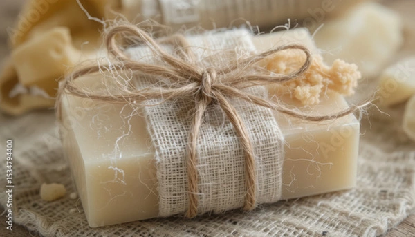 Obraz Handmade Jute Wrapped Beige Soap Bar Rustic Packaging