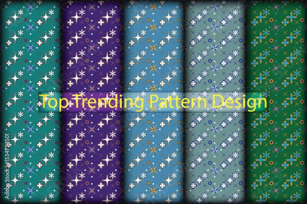 Fototapeta Top 5 trending high quality geometric seamless pattern design collection for fabric, wallpapers, packaging, modern art and digital backgrounds