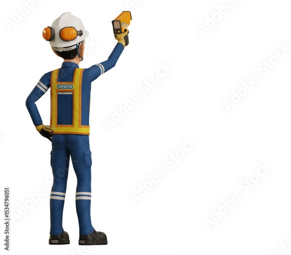 Fototapeta Industrial worker is measuring the temperature with the pyrometer