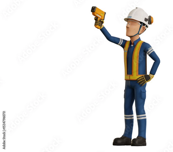 Fototapeta Industrial worker is measuring the temperature with the pyrometer
