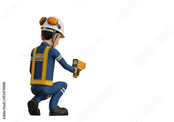 Fototapeta Industrial worker is measuring the temperature with the pyrometer
