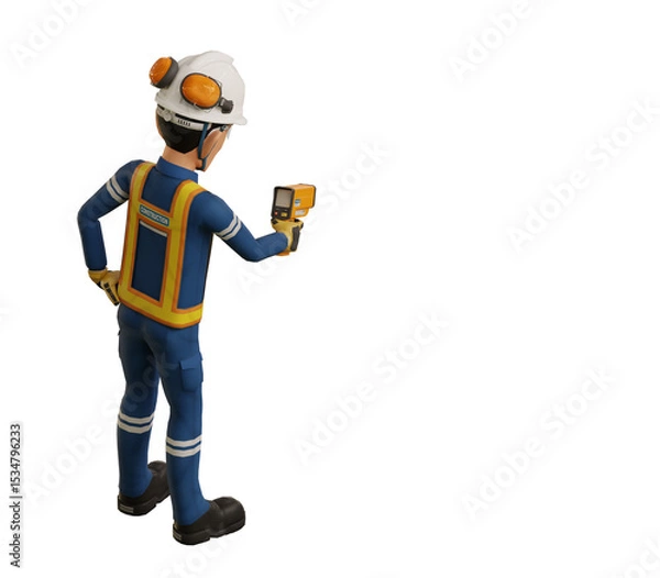 Fototapeta Industrial worker is measuring the temperature with the pyrometer