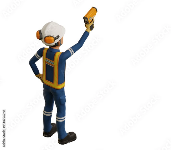 Fototapeta Industrial worker is measuring the temperature with the pyrometer