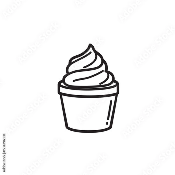 Fototapeta Black and White Line Art Illustration of Soft Serve Ice Cream in Container