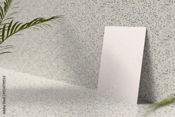 Obraz Empty Flyer Mockup with Leaf Shadows and Terrazzo Floor