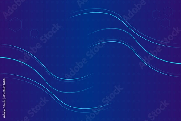 Obraz Futuristic Abstract Blue Background with Flowing Lines and Hexagonal Shapes