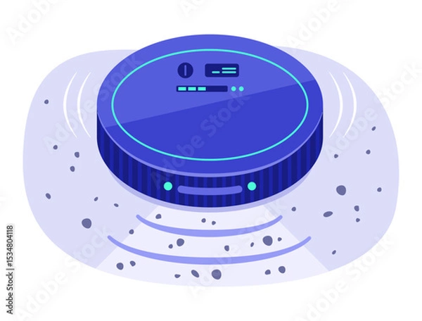 Fototapeta Robot Vacuum Cleaner Detects Dust and Dirt on Floor by Sensors for Robotic Technology Concept Illustration