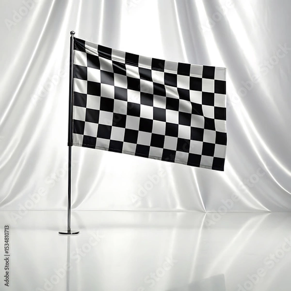 Fototapeta Black and White Checkered Flag Finish Line Symbol