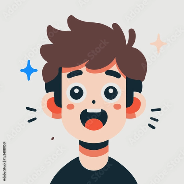 Fototapeta Cartoon Style Headshot Portrait Of Happy Boy With Brown Hair in White Background