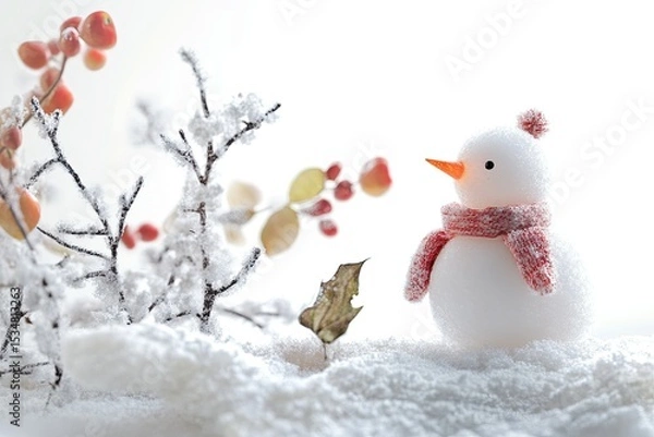 Fototapeta Whimsical Winter Interactions Isolated on White Background, Depth of Field
