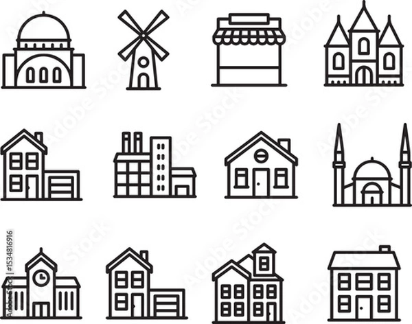 Fototapeta Modern House with Garage Icon Vector packs linear buildings Icon