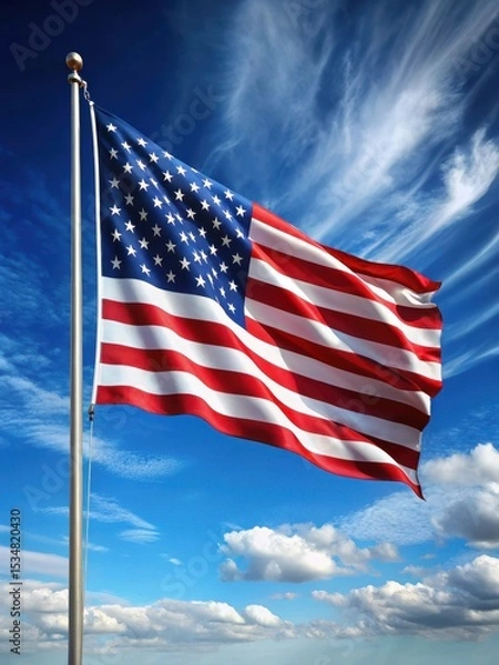 Fototapeta Elegant American flag with stars and stripes waving high in the air