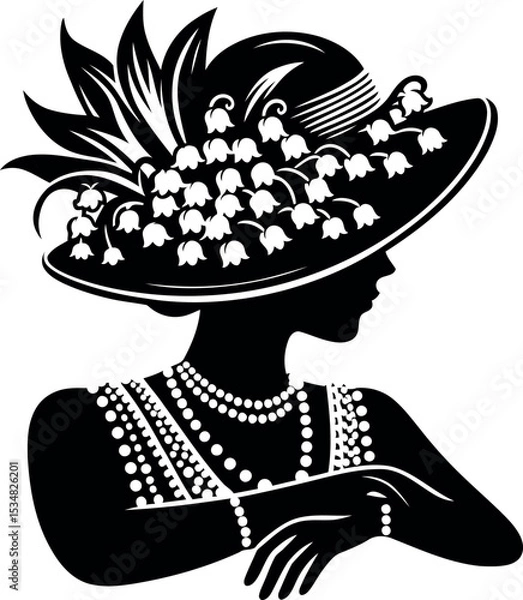 Fototapeta Retro flapper hat adorned with soft Lily of the Valley blossoms perfect for special occasions
