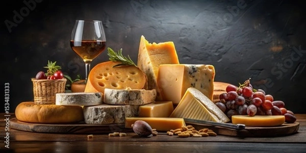 Fototapeta cheese selection on dark background