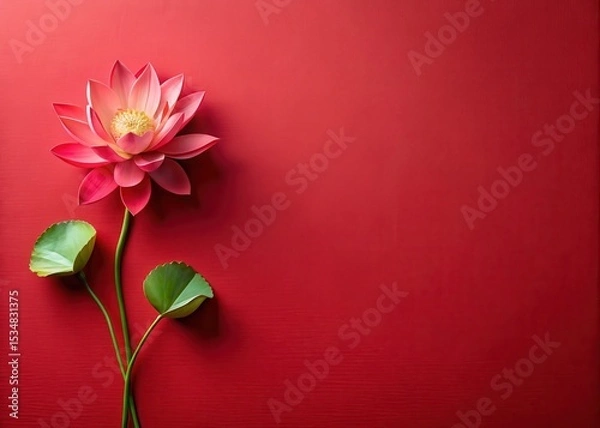 Fototapeta A red paper background with a single lotus flower