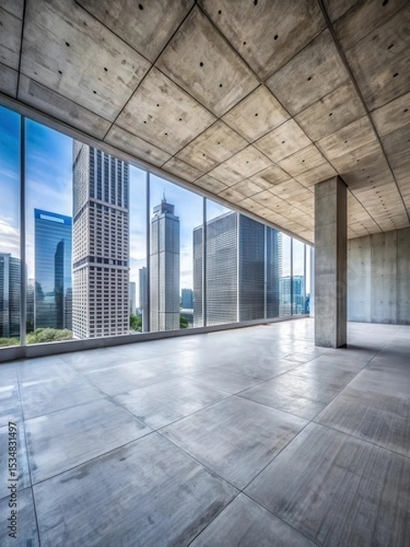 Fototapeta Cratered concrete surface in sleek modern skyscraper