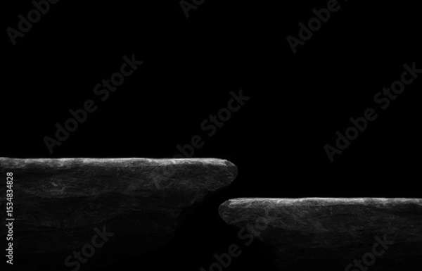 Obraz Stone podium on dark black background.