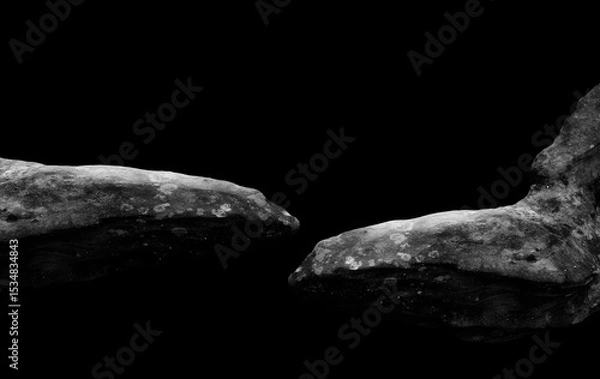 Obraz Stone podium on dark black background.