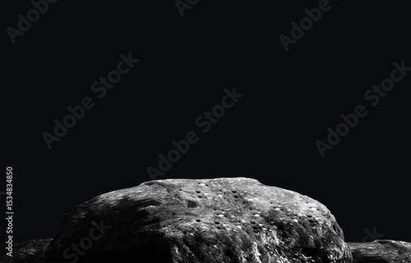 Obraz Stone podium on dark black background.