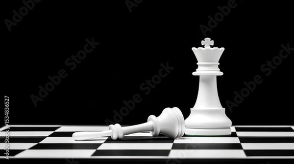 Fototapeta White chess queen and pawn on chessboard.