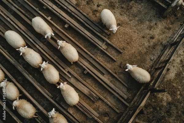 Fototapeta Pixel Perfect Picture of High Angle View of Sheep in Pen