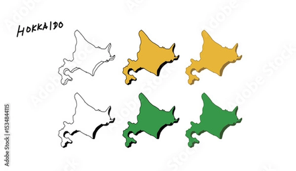 Fototapeta カラフルな立体の北海道の地図の手書きベクターイラスト