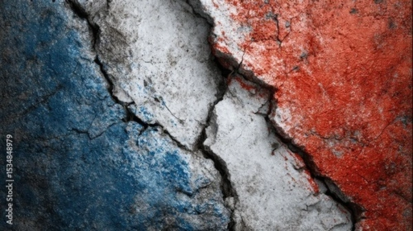 Obraz National flag on cracked concrete wall representing strength and resilience