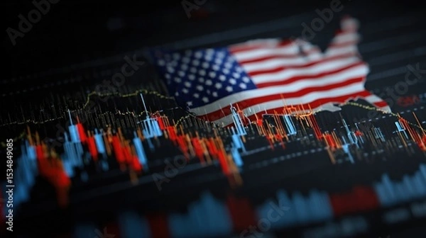 Obraz National flag overlay on economic chart symbolizing financial progress