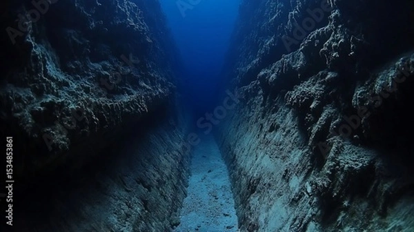 Fototapeta Underwater Canyon of Mystery Revealing Deep Blue Depths and Rock Formations