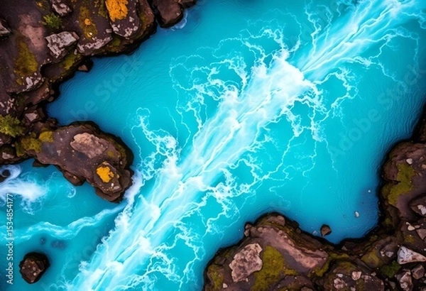 Obraz Abstract turquoise water patterns, Selfoss waterfall aerial view,  unique,  nature
