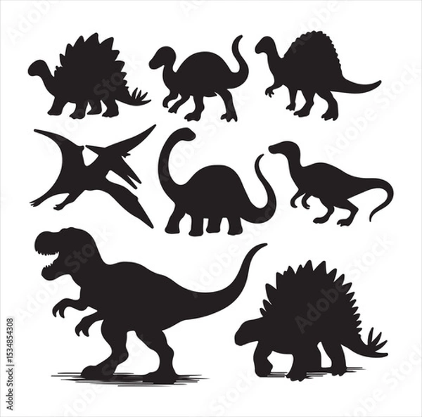 Fototapeta set of dinosaurs silhouettes