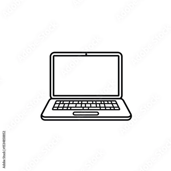 Fototapeta Minimalist Line Art Illustration of Laptop Computer with Blank Screen on White Background
