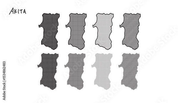 Fototapeta モノクロの柄模様の秋田県の地図の手書きベクターイラスト