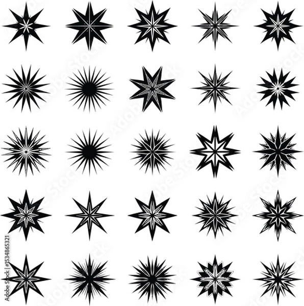 Fototapeta Minimalist Starburst Shapes in Grid Layout with Geometric Variation