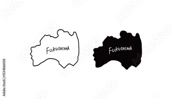 Fototapeta シンプルな福島県の地図の手書きベクターイラスト2