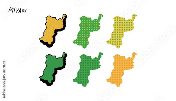 Fototapeta カラフルな柄模様のな宮城県の地図の手書きベクターイラスト