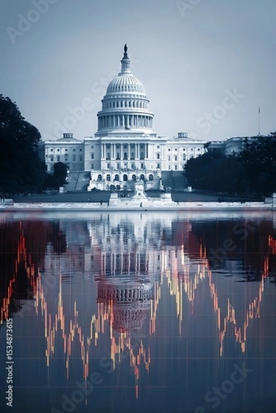 Obraz Reflection of the capitol building overlaid with financial data.