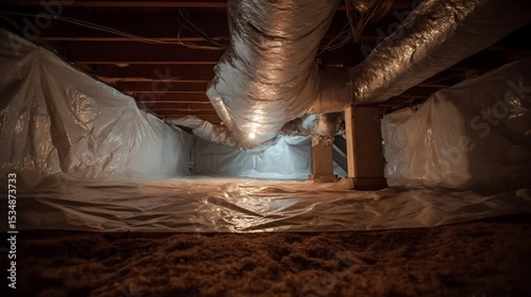 Obraz Interior of a basement with protective coverings.