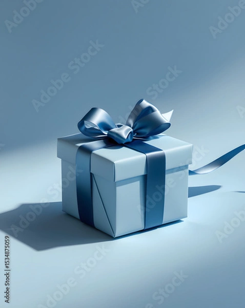 Obraz Luxury box tied with a blue ribbon in blue background. AI Generative. 