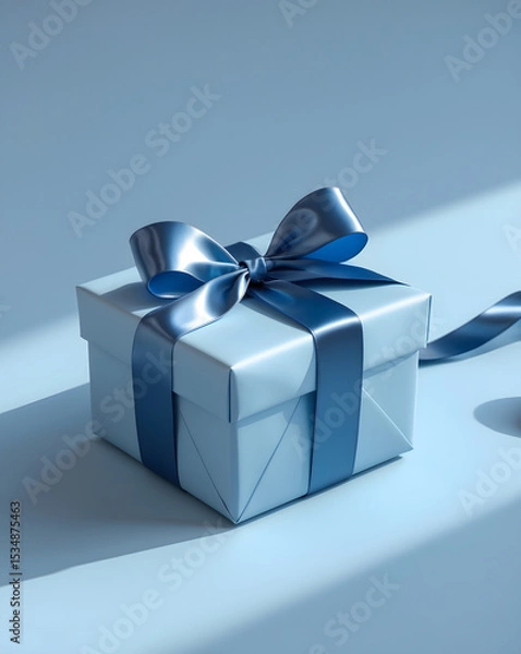 Obraz Luxury box tied with a blue ribbon in blue background. AI Generative. 