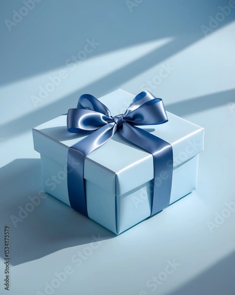 Obraz Luxury box tied with a blue ribbon in blue background. AI Generative. 