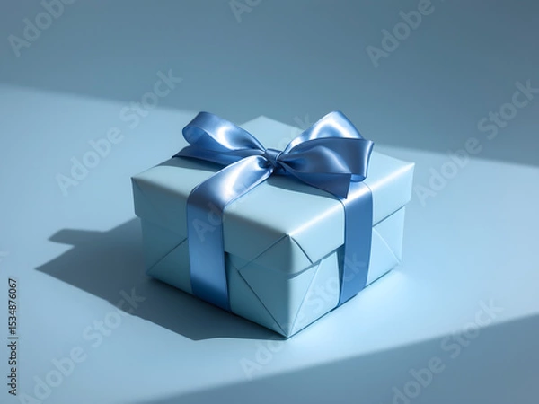 Obraz Luxury box tied with a blue ribbon in blue background. AI Generative. 