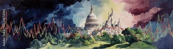 Obraz Capitol building amidst turbulent economic trends.