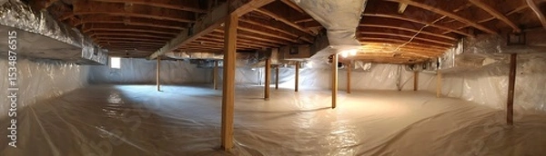 Obraz Interior view of a finished basement with insulation.