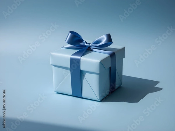 Obraz Luxury box tied with a blue ribbon in blue background. AI Generative. 