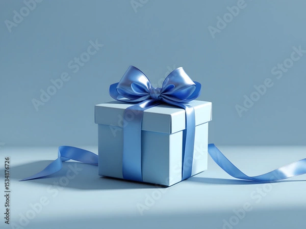Obraz Luxury box tied with a blue ribbon in blue background. AI Generative. 