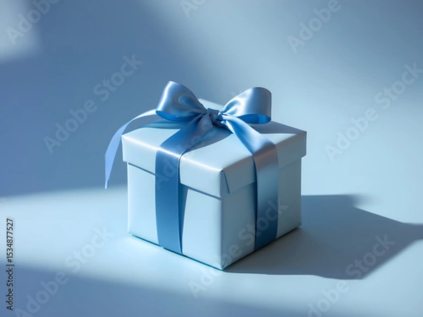 Obraz Luxury box tied with a blue ribbon in blue background. AI Generative. 